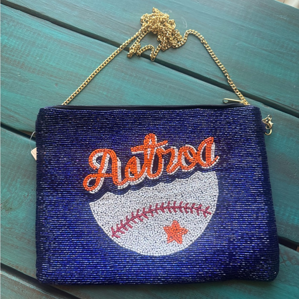 Astros Blue Beaded Clutch